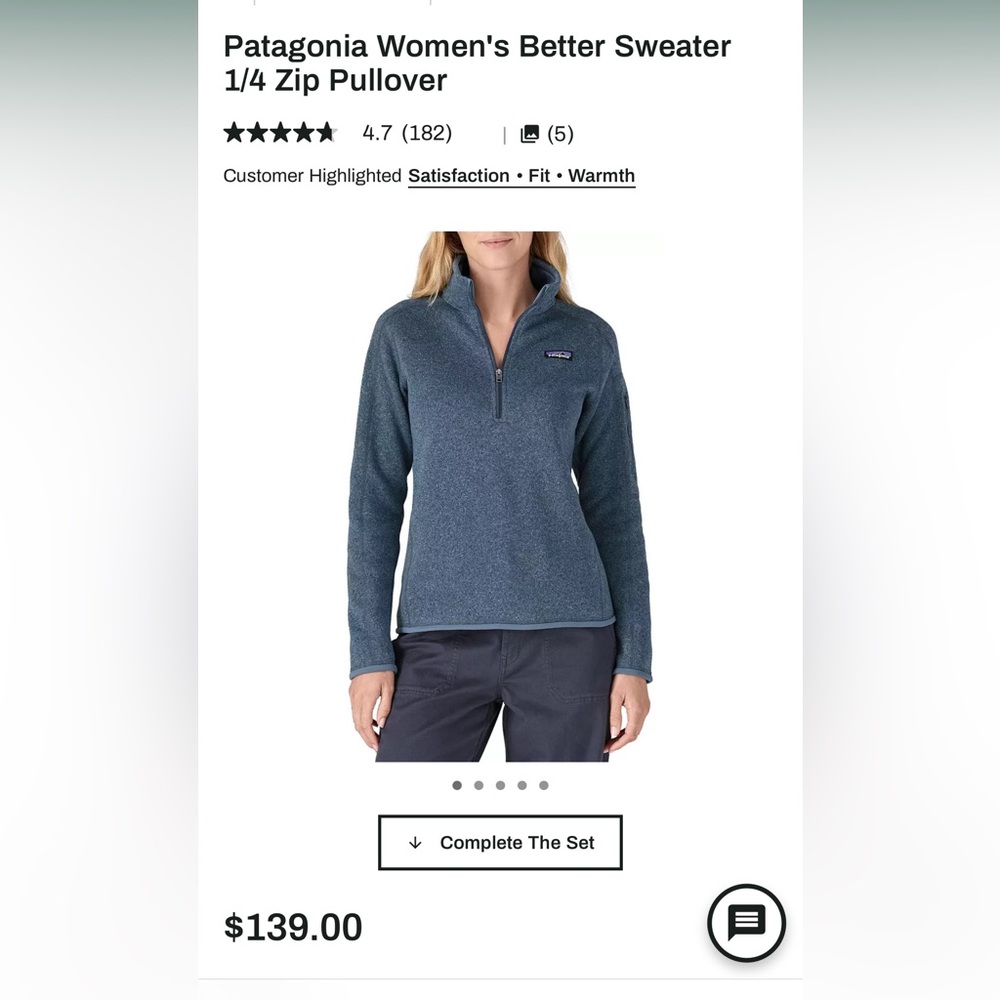 Patagonia Women's Blue Better Sweater 1/4 Zip